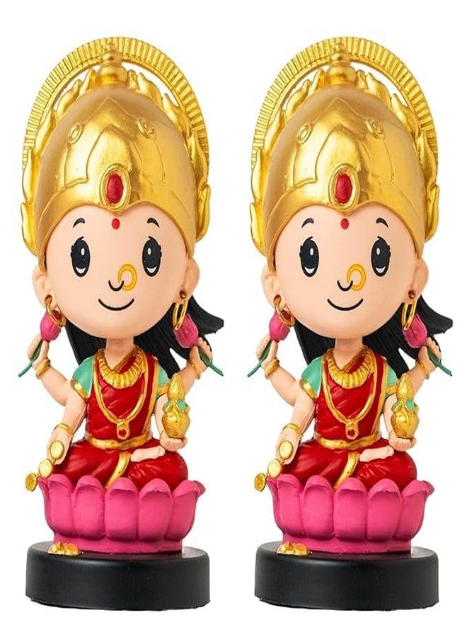 Acceptance Laxmi Ji Bobblehead Figurines Pack of 2 - Goddess Statue for Car Dashboard, Home Decor & Office Table | Festival Decoration & Gift Item (Laxmi Ji) - Image 1